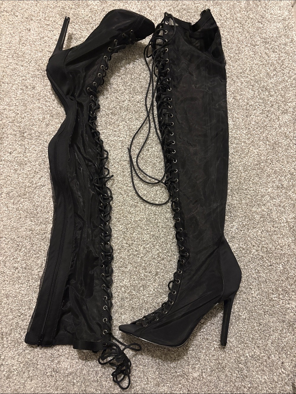Chase + Chloe Black Lace-Up Over-the-Knee Stiletto Boots